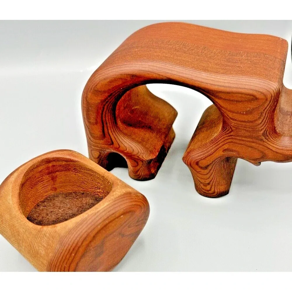 Handcrafted Native Redwood Elephant Hidden Drawer Trinkets Box